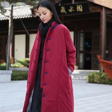 【米蘭精品】棉麻外套休閒大衣-中長棉襖亞麻寬鬆版女外套4色74in27