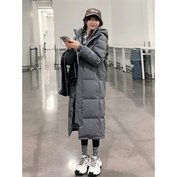 吉浩長款羽絨服女2025新款白鴨絨加厚情侶過膝男黑色中戲冬季外套