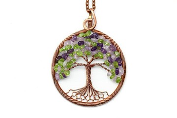 半寶石首飾紫水晶項鍊橄欖石項鍊家族樹項鍊