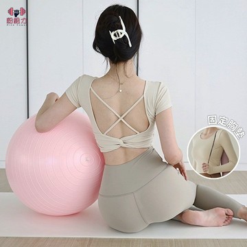 【含固定胸墊】瑜珈上衣女 運動短袖 扭結美背 夏天運動短版上衣 瑜伽服飾 空中瑜珈服 健身套裝 高彈 透氣跑步