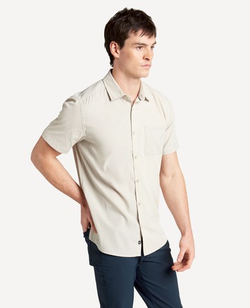 Kenneth Cole | Slim Fit Short-Sleeve Mixed-Media Shirt in Tan