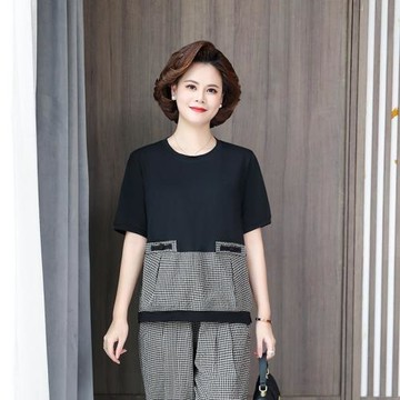梵貓中年媽媽運動服套裝女夏季大碼時尚胖m中老年夏裝休閑短袖T恤