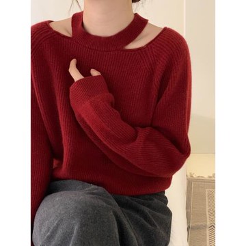 初春漏鎖骨針織套頭法式小眾掛脖