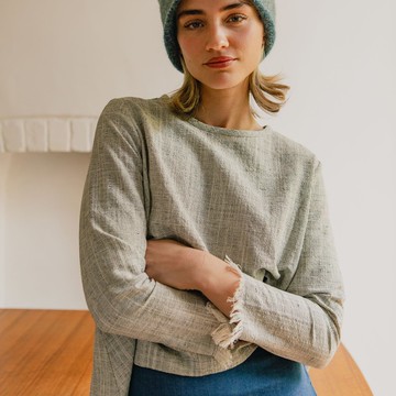 赫本的小圓領上衣 - 黑白織紋