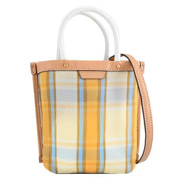 TORY BURCH 147262 燙印LOGO撞色格紋迷你兩用包.淺棕