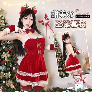 516【🎅🏻夢幻絲絨甜心🎅🏻】贈麋鹿髮箍🛷聖誕女裝聖誕套裝聖誕洋裝蕾絲洋裝聖誕連身裙絲絨洋裝交換禮物聖誕髮飾交換禮物