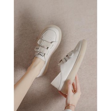 真皮小白鞋女2025新款秋冬季牛筋底單鞋軟底孕婦鞋一腳蹬休閑板鞋