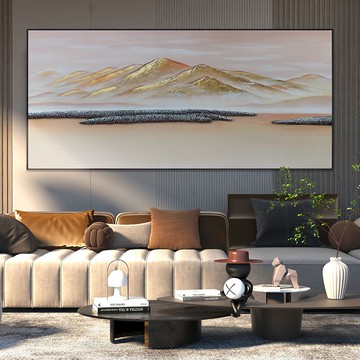 壁畫 畫家原創作品《背靠金山》裝飾畫客廳沙發背景墻輕奢掛畫手繪油畫