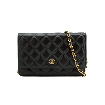 Chanel 展示品 金雙C菱格羊皮鏈帶Woc斜背包(AP0250-黑)