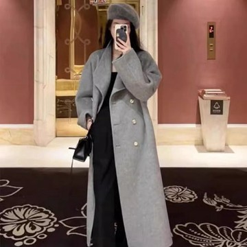 【MNMF】🔥臺灣熱銷🔥灰色呢子大衣女2025新款秋冬毛呢外套高級感小個子加厚氣質中長款
