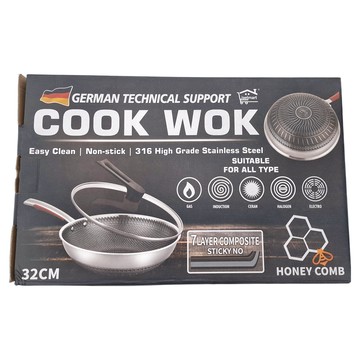 COOK WOK 紅手把雙面炒鍋 32cm 316高級不銹鋼 不粘鍋 適用於所有爐具  1個