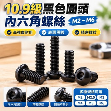 台灣發貨⚡️10.9級黑色圓頭內六角螺絲 半圓頭螺釘M2/M2.5/m3/M4/M5/M6