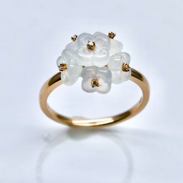 夢幻花園 - 18K玫瑰金白冰翡翠繡球花鑽石戒指