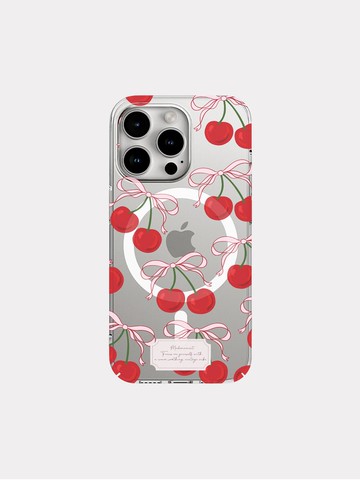 Ribbon Design Clear Hard MagSafe Phone Case [RED]