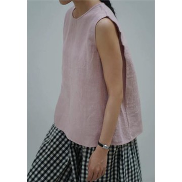 【沒肚子】女士漢麻無袖背心罩衫簡約寬松小圓領舒適百搭25197