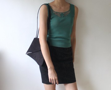 FOAK古著 Sybilla湖綠色鏤空針織背心