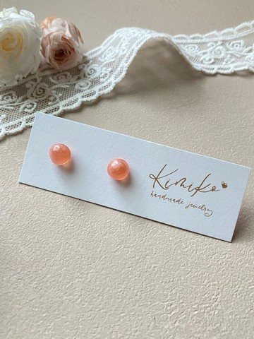 圓形亮粉橘色夢幻光澤耳環 不鏽鋼耳針 led/uv膠飾品