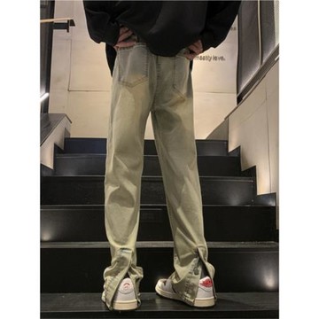 春秋款設計感排扣美式復古牛仔褲