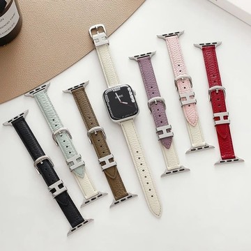 荔枝紋小H銀扣錶帶 適用於 Apple Watch 全系列 蘋果新款s11 s10 9 8 7 6 氣質腕帶