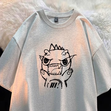 【小怪獸】印花t 240g重磅純棉短袖 男生t恤 加大碼寬鬆上衣 女生T恤 oversize短tee 韓式ins風衣服