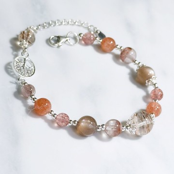 豐年祭慶典-金骨幹太陽石.太陽石.-純銀設計手鍊