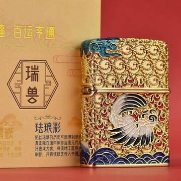 花絲仙鶴琺琅彩打火機國潮創意純銅防風砂輪打火機送人禮品
