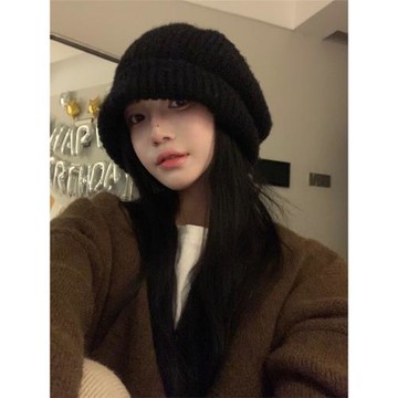大頭圍素顏毛線帽女秋冬季保暖帽子黑色針織帽顯臉小堆堆帽貝雷帽