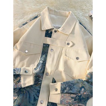 國潮刺繡外套男春秋美式復古拼接工裝夾克秋季潮牌休閑情侶棒球服