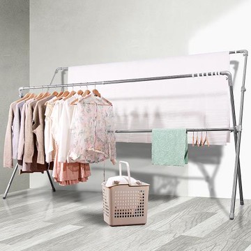 晴天媽咪 加長2.4M可調高鋁合金配件不鏽鋼X型伸縮曬衣架(贈10個防風掛勾)