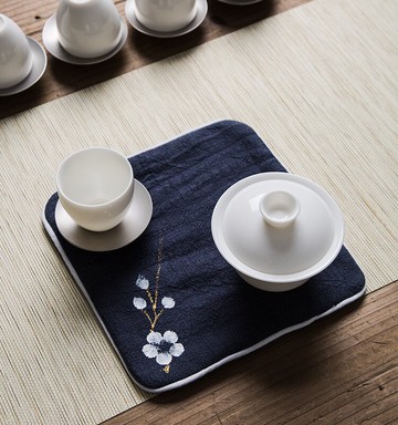 手繪棉麻壺墊 吸水加厚茶托杯托茶巾干泡壺承隔熱墊 功夫茶具配件