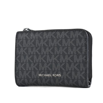 MICHAEL KORS 男款 緹花LOGO防刮零錢袋對開釦式短夾-黑色