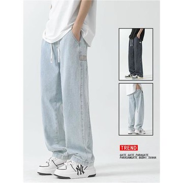 淺色牛仔褲男款寬松水洗直筒ins潮牌美式高街男士闊腿休閑長褲子