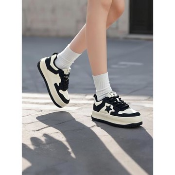 mema真皮厚底熊貓鞋小白鞋女春季新款韓版百搭圓頭休閑運動鞋板鞋