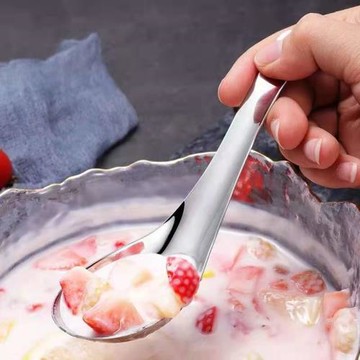 加厚加深304不銹鋼中式平底家用勺湯匙調羹主餐飯勺食堂湯勺短柄