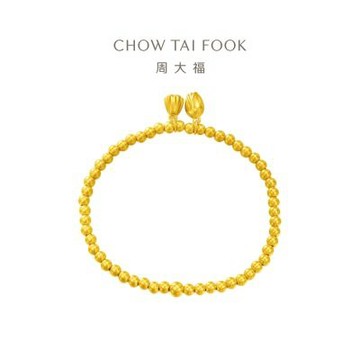 周大福 傳承系列 合合蓮心黃金手鍊_計價黃金(成人款/彈力繩穿製)