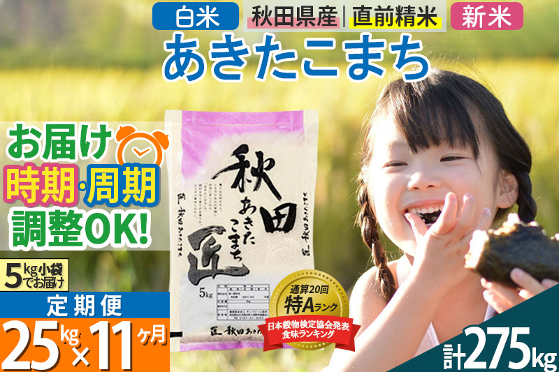 ＜新米＞ 《定期便11ヶ月》秋田県産 あきたこまち 25kg (5kg×5袋)×11回 令和5年産 時期選べる25キロ お米|02_snk-010911