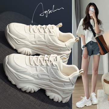 奧古獅登厚底老爹鞋女2023新款春夏透氣增高小個子休閑運動小白鞋