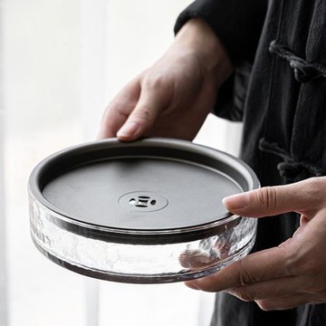 日式玻璃茶盤壺承家用辦公室加厚圓形儲水干泡盤養壺盤壺墊建水