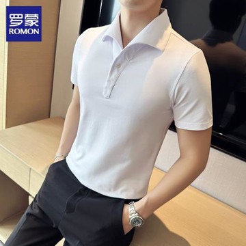(免運)羅蒙古巴領polo衫男士短袖2025新款高級感上衣夏季休閑白色t恤男