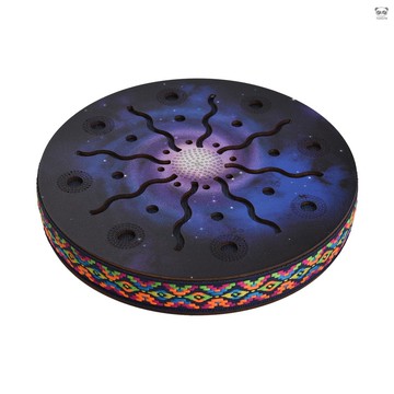 XSG004 8寸 太陽花 樺木 溪水鼓 手工編織帶包邊 彩繪圖案 手工製作 民族打擊樂器 溪流下雨聲擬聲音樂 便攜式手