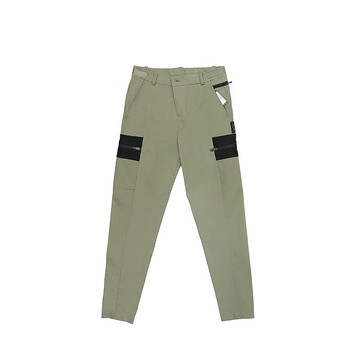 側拉鍊大袋長褲 - 淺灰綠