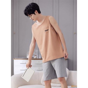 超火睡衣男夏季純棉薄款無袖青少年學生背心短褲套裝2025年新款天