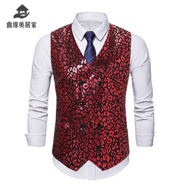 秋冬英倫時尚夜店亮面碎花馬甲舞臺走秀時尚雙排扣 西裝 馬甲男外套Q9/15