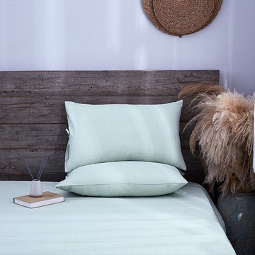 淺綠 法國亞麻枕套2只 清爽吸汗 透氣易干抑菌 系帶信封式 可客製