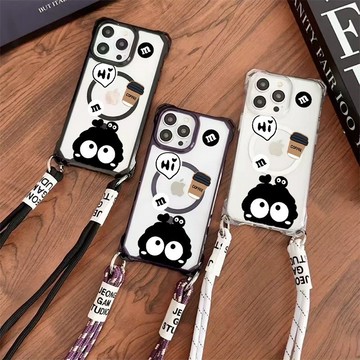 咖啡煤球 四角挂繩殼 防摔 磁吸充電 iPhone 17 pro max 16e 15 14 13 12 11手機殼