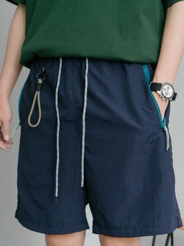 SHORTS 山系輕薄透氣五分速乾短褲 戶外露營溯溪撞色拉鏈口袋褲