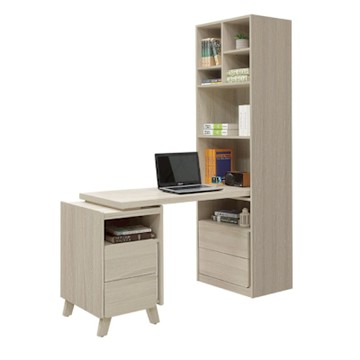 文創集 安卡蘭5尺可伸縮四抽書桌＆書櫃組合-150-180x60x195cm免組