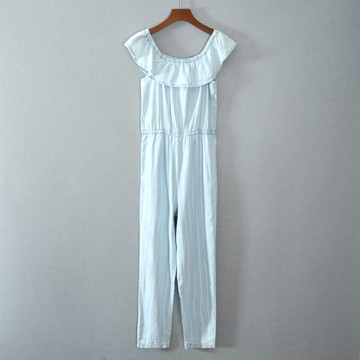 女裝口袋高腰長褲連體褲子條紋顯瘦氣質時尚流行潮