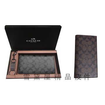 ~雪黛屋~COACH 長皮夾+匙環禮盒國際正版進口防水防刮皮革二折主袋品證購證品牌盒品牌塵套提袋現貨中C7501311A