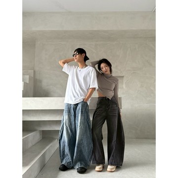 【PORY STORE】韓系cleanfit 復古 彎刀褲 韓系 穿搭 落地 男生長褲 休閒牛仔褲 寬褲 牛仔褲